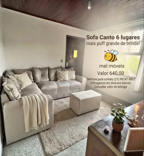 ? 640,00 PROMOÇÃO- sofá canto 6 lugares + puff grande de brinde - direto de fábrica