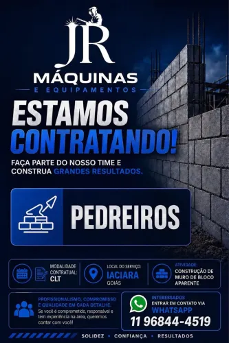 VAGA PEDREIRO BLOQUEIRO IACIARA GO