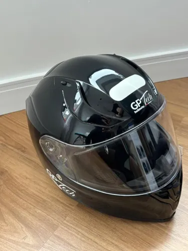 Capacete moto GP Tech V-128 com óculos/viseira solar (tam. 60) + bolsa + luva grátis (XL)