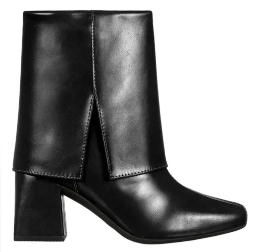 Bota Feminina Cano Médio Capa Sobreposta Salto Bloco Zíper N° 36