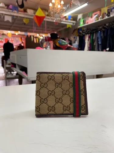 carteira GUCCI  GG CANVAS bifold bege