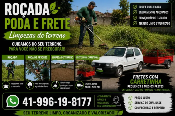 Faço serviço de roçadas poda de árvores e pequenos fretes