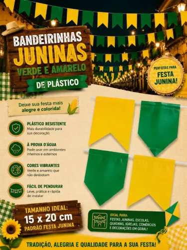 Bandeirinhas Juninas de Plástico - Copa 2026