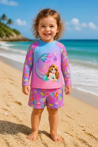 Conjunto infantil praia e piscina sereia z&r 2-4 anos