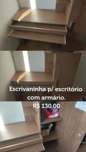 Escrivaninha para escritório com armário.