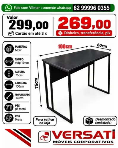 mesa para escritorio 100 x 60 pé de metal ( produto novo )