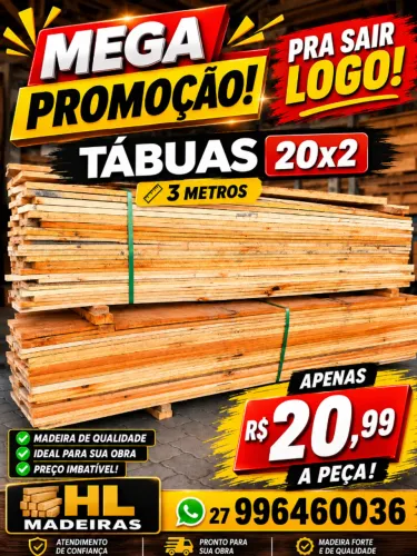Tábuas 20x2 - 3 metros