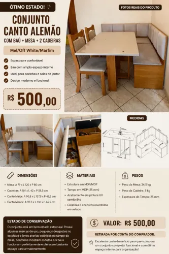 Mesa com Canto Alemão