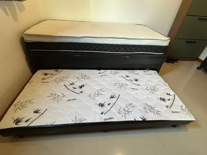Cama de solteiro box baú, com cama auxiliar