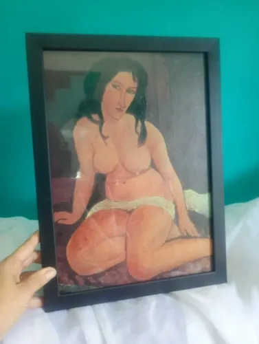 Gravura impressa com moldura da obra de Amadeo Mondigliani  Nu sentado