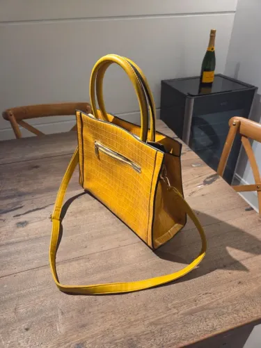 Bolsa Feminina Mostarda Textura Croco