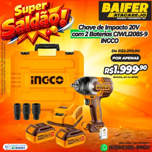 Chave de Impacto 20V com 2 Baterias CIWLI2085-9 INGCO