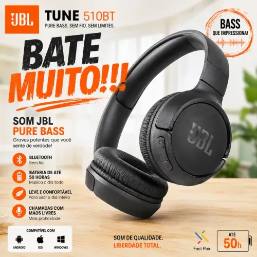 Fone Compatível Jbl Tune 510bt Pure Bass Wireless Bluetooth- BATE MUITO!!!