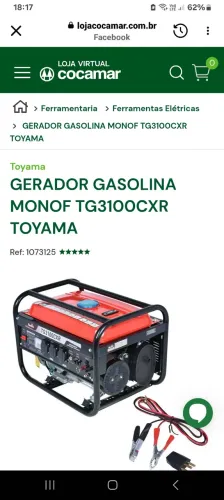 Gerador toyana novo com 2 litros óleo e chave inversora novos.