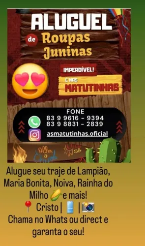 ALUGUEL DE TRAJES JUNINOS - AS MATUTINHAS