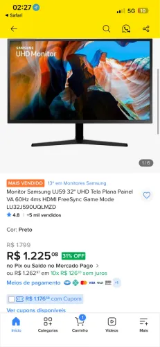 Monitor 4k Samsung UJ59 32"