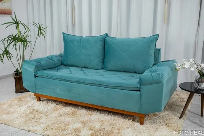 Sofá Bélgica 3 Lugares Verde Tiffany Até 12x - Frete Grátis