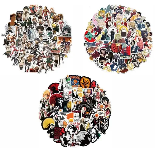 Kit 150 Adesivos de Attack on Titan, Fullmetal Alchemist e Bleach - Pcs Peças Unidades