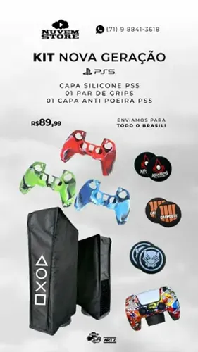 Kit PS5 Capa Anti Poeira Capa Controle e Grips 01 par