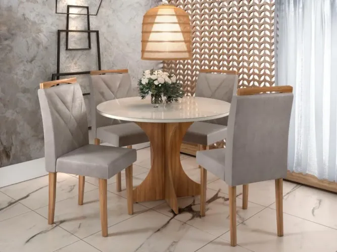 Mesa de Jantar Circular 1.00 Com 4 Cadeiras Avelã l65