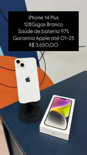 IPhone 14 Plus Branco 128Gigas Saude de Bateria 97% 3.650,00 Semi Novo | Loja Fisica |