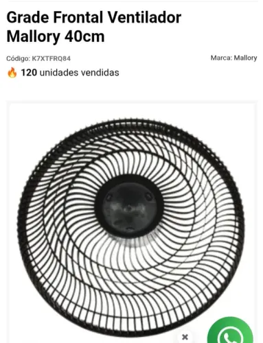 grade frontal Ventilador e Mallory 40cm original - Novo