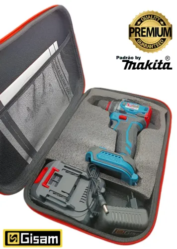 Parafusadeira/Furadeira Impacto Makita-Gisam 3/8 18-21V + Bateria 4Ah + Carregador + Case