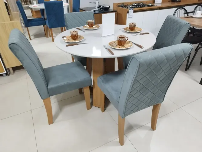 Conjunto Mesa de Jantar Redonda com 4 Cadeiras Estofadas