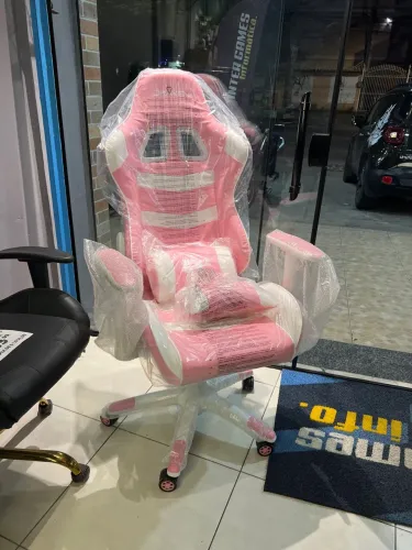 CADEIRA GAMER EM COURO ROSA E BRANCO PRONTA ENTREGA EM OFERTA