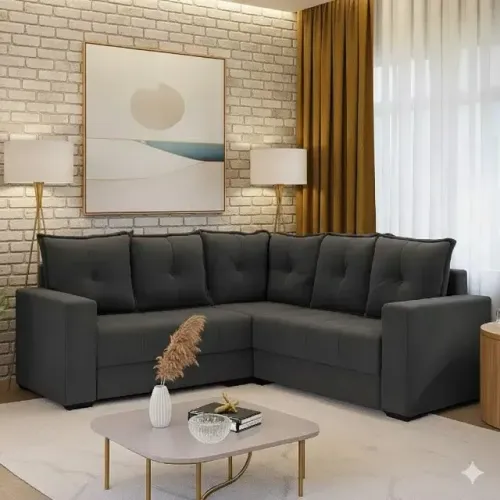 Sofá de canto madri veludo cinza