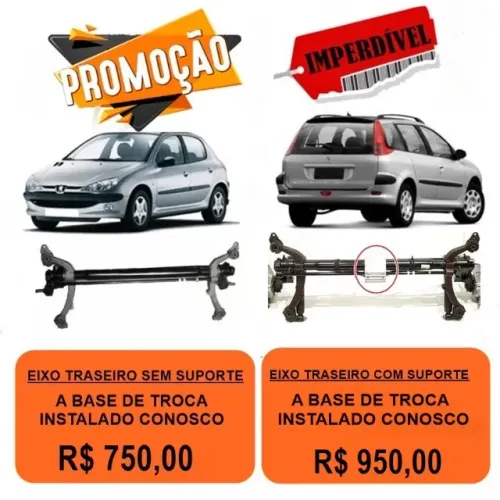 Eixo traseiro Peugeot 206/207 a base de troca instalado com 6 meses de garantia