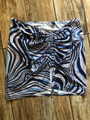 Saia Mini com Estampa Abstrata Azul