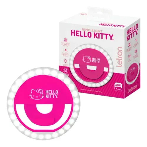 Ring Light Portátil Hello Kitty C/ Luz Branca Para Celular Bivolt Rosa-chiclete Branco-fri