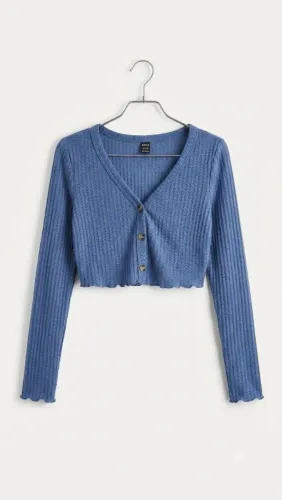 Cropped manga longa azul shein