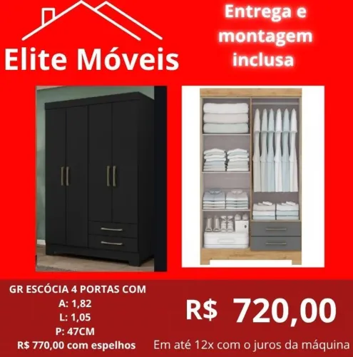 720,00 Com a montagem e a entrega guarda roupa novo na caixa com garantia de fabrica. 