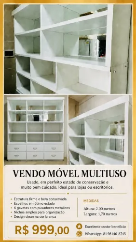 Móvel Multiuso Branco - 6 Gavetas e Nichos - Ideal para Loja ou Escritório