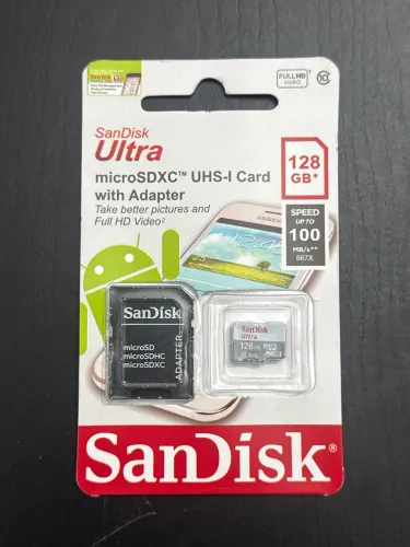 cartão de memória SanDisk Ultra microSDXC de 128GB com adaptador SD 