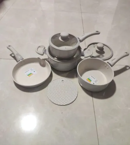 Kit Jogo de Panelas 5 Peças Antiaderente Cerâmica Bege