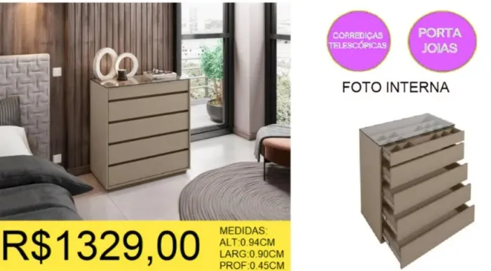 COMODA COM PORTA JOIAS A PRONTA-ENTREGA 
