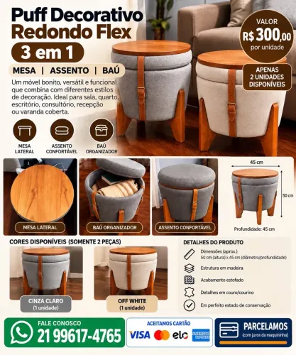 Puff Decorativo Redondo Flex (3 em 1)