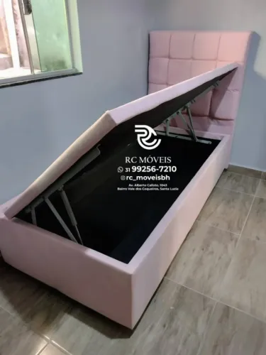 Conjunto cama box Baú Tamanho individual 88x1.88 Blindado com Pistão a Gás