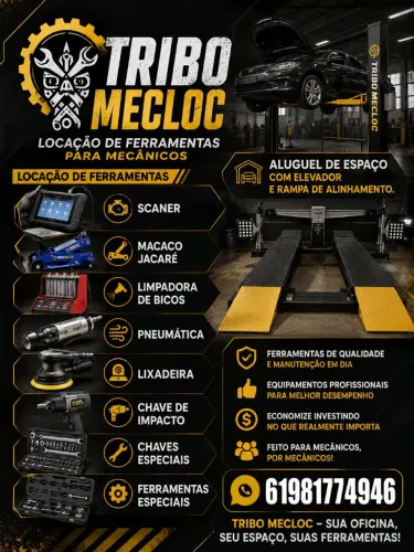 Locação de ferramentas para mecânicos e espaço dentro da oficina