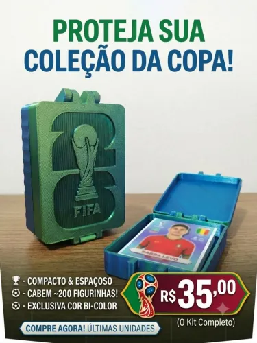 Caixa organizadora de figurinhas da copa do mundo
