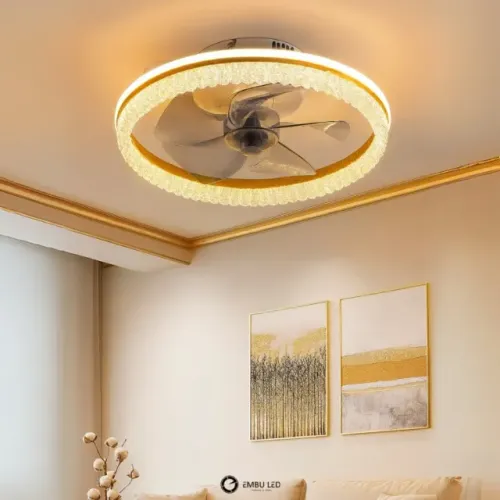 Ventilador de Teto Mini Plafon LED Orbital Bege Anel Clara 