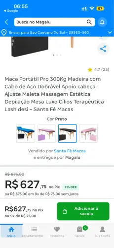 Maca de estética Santa a Fé aguenta até 300 Kilos 