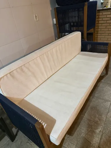 Mesa de Centro em Madeira e Corda Náutica com Porta-Bebidas