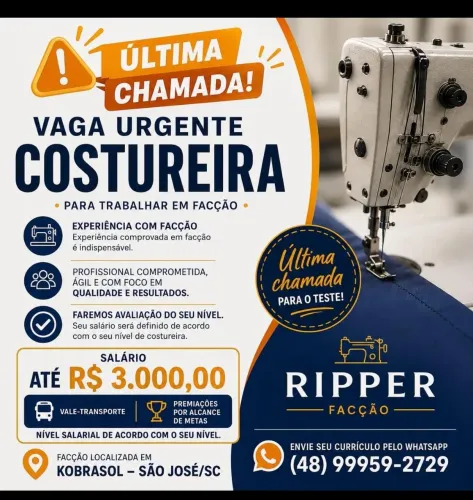 Vaga de costureira Em facção