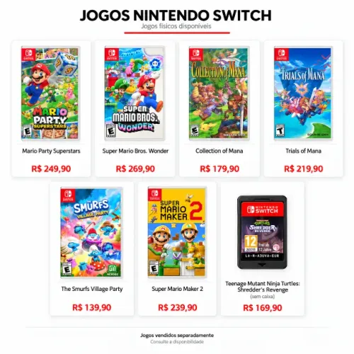 Jogos físicos originais para Nintendo Switch.