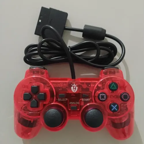 Controle P2 / PlayStation 2 (PS2) Transparente Vermelho - Novo na Caixa!