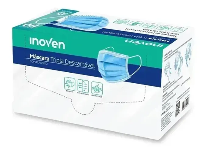 Máscara Inoven Inoven Tripla Camada De Polipropileno Cirúrgica Industrial Descartável Com